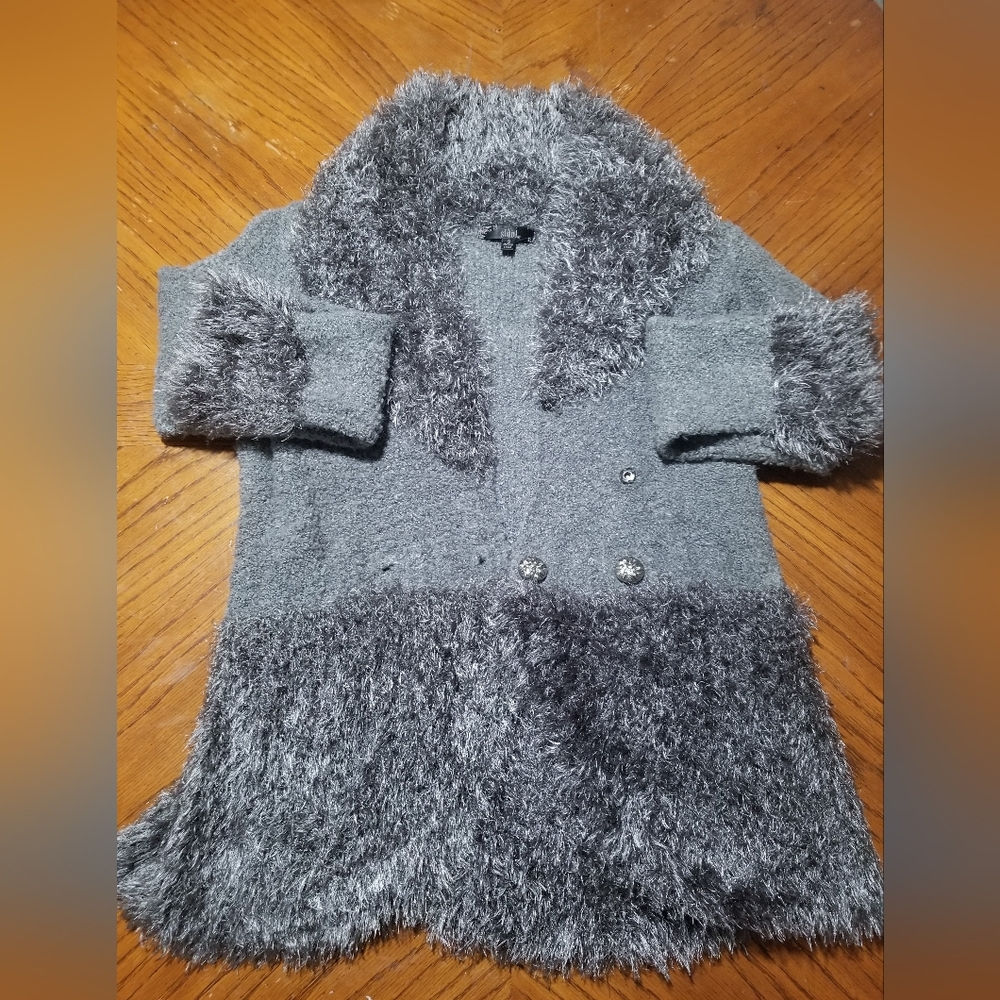 Shøl (Shopl) Faux Fur Trim Cardigan – Grey Soft-Girl Glam